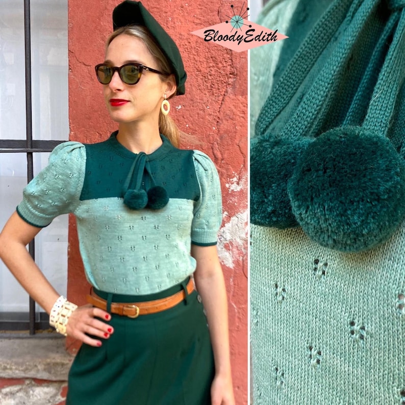 Vintage Sweaters & Cardigans: 1940s, 1950s, 1960s     Vintage 1940s Style Color Block Wool Polly