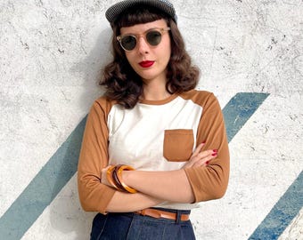 Vintage Style Two-Tone Raglan "Kit" T-Shirt – 1940s/50s Inspired Cotton Top - Size S to L