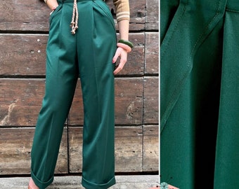 Vintage 1930s 1940s Style Brunswick Green Woolen Gabardine "Davis" Pants - size XS,S,M,L,XL