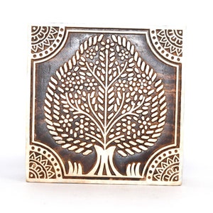 Selos de impressão de design de árvore tradicional indiana de madeira, blocos para impressão de borda saree, vestidos, cartão artesanal, álbum de recortes, cerâmica de argila