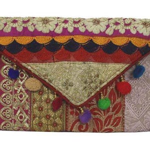 Hecho a mano étnico indio antiguo diseñador bordado multicolor lentejuelas hippie boho cuerpo hombro bolso boda fiesta embrague BAG110
