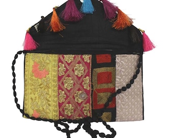 Handmade Ethnic Indian Antique Designer Embroidered Multi-color Sequins Hippie Boho Body Shoulder Handbag Wedding Party Clutch BAG112