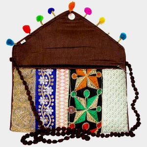 Bolso bandolera o sobre con monedas de oro, diseño étnico indio antiguo, hecho a mano, con bordado de zari, para niñas y mujeres, bolso de mano para bodas y fiestas BAG115
