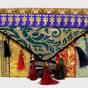 Bolso de mano estilo hippie bohemio, hecho a mano, con lentejuelas multicolor bordadas, estilo indio, para fiesta de boda, BAG113