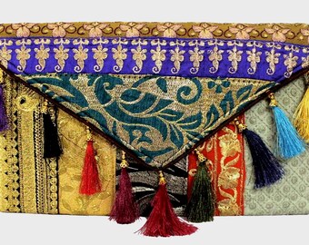 Handmade Indian Part Party Designer Embroidered Multi-color Sequins Hippie Boho Shoulder Handbag Wedding Party Clutch BAG113