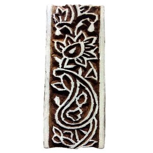 Handgefertigter Batik-förmiger langer indischer hölzerner Druckblock-Tapetendekor, Druck-Stoff, Blumenform-handgeschnitzte Stempel-Textilstempel WB13