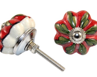 2 pezzi di decorazioni per la casa indiane fatte a mano con zucca antica stampata a mano in ceramica, manopole per porte per cucina, cassettiera per bambini, estrattore per porta dell'armadio dell'ufficioDK007