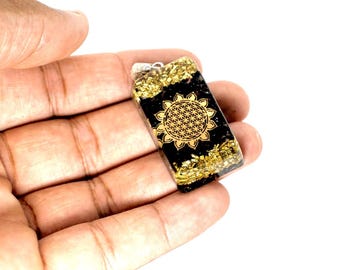 Reiki Natural black tourmaline crystal sun pendant for Meditation Harmony Vastu Precious golden and black color Size 30-35 mm Approx
