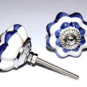 2 Pcs Doorknobs Handmade Indian Round Ceramic Traditional White Knobs Door Handle Indian Printed Antique Door Closer DK005