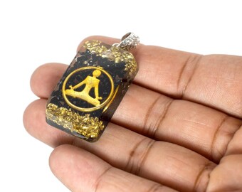 Reiki Natural black tourmaline crystal pendant for Meditation Harmony Vastu Precious Gemstone golden and black color Size 30-35 mm Approx
