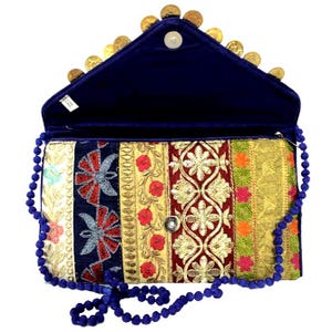 Bolso bandolera o sobre con monedas de oro, diseño étnico indio antiguo, hecho a mano, con bordado de zari, para niñas y mujeres, bolso de mano para bodas y fiestas BAG111