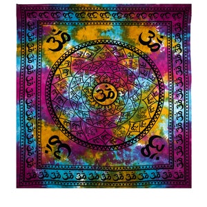 Tapeçaria tradicional OM de algodão para pendurar na parede, dormitórios Boho impressos, decoração de casa, decoração hippie, colcha colorida 84&#39;&#39;X90&#39;&#39;Appox