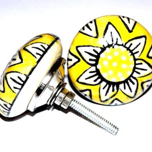 2 Pcs Round Ceramic Doorknobs Traditional Home Decor Yellow Door Handle Indian Printed Antique Handmade Door Closer DK018