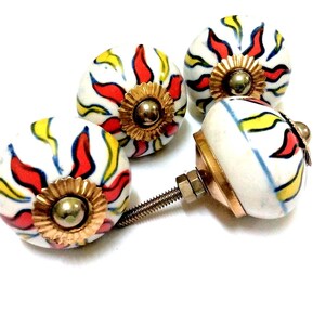 2 pomos de cerámica indios hechos a mano, con estampados a mano, para cocina, tocador infantil y armario de oficina, DK068