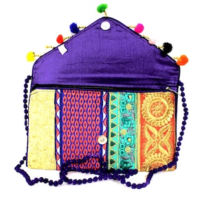 Bolso de mano estilo étnico indio antiguo, hecho a mano, con bordado de lentejuelas multicolor, estilo hippie bohemio, para boda, fiesta, bolso de mano BAG124