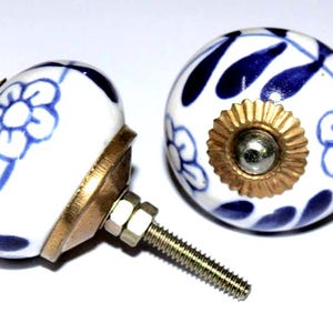 2 Pcs Doorknobs Blue Color Round Ceramic Handmade Indian Traditional Knobs Door Handle Indian Printed Antique Door Closer DK069