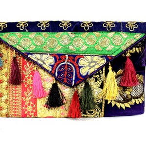 Bolso de mano estilo étnico indio antiguo, hecho a mano, con bordado de lentejuelas multicolor, estilo hippie bohemio, para boda, fiesta, bolso de mano BAG128