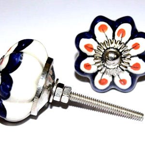 2 Pcs Handmade Indian Door Handle Round Ceramic Doorknobs Cabinet Knobs Drawer Pull White Knob Home Decor Printed Antique Door Closer DK055