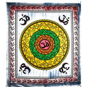 Tapeçaria tradicional OM de algodão para pendurar na parede, dormitórios Boho impressos, decoração de casa, decoração hippie, colcha colorida 84&#39;&#39;X90&#39;&#39;Appox