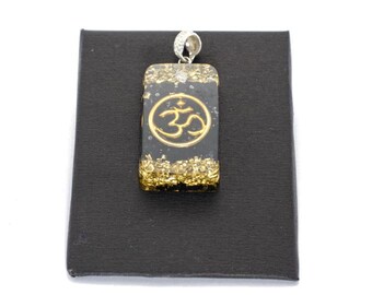 Reiki Natural black tourmaline crystal Om pendant for Meditation Harmony Vastu Precious golden and black color Size 30-35 mm Approx