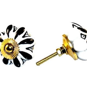 2 stuks handgemaakte Indiase handgedrukte zwarte keramische deurknop woondecoratie antieke keuken, deco kinderdressoir, kantoorkastdeurtrekker CD106