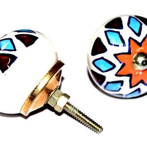 2 Pcs Handmade Round Ceramic Doorknobs Traditional Blue Knobs Home Decor Door Handle Indian Printed Antique Door Closer