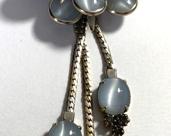 Rare Vintage CR Co. Brooch, 12k White Gold and Faux Moonstone