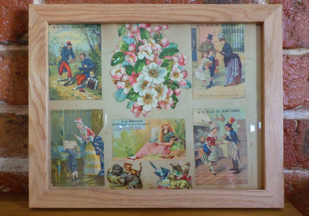 Antique French Chromo Page With Oak Frame