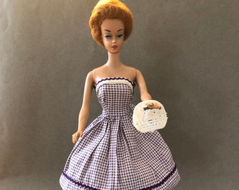 Vintage Barbie Handmade OOAK Strapless Sundress-Purple Gingham And Ric Rac-Doll Not Included