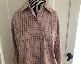 Van Heusen Pink Window Pane Plaid Shirt-Size Medium