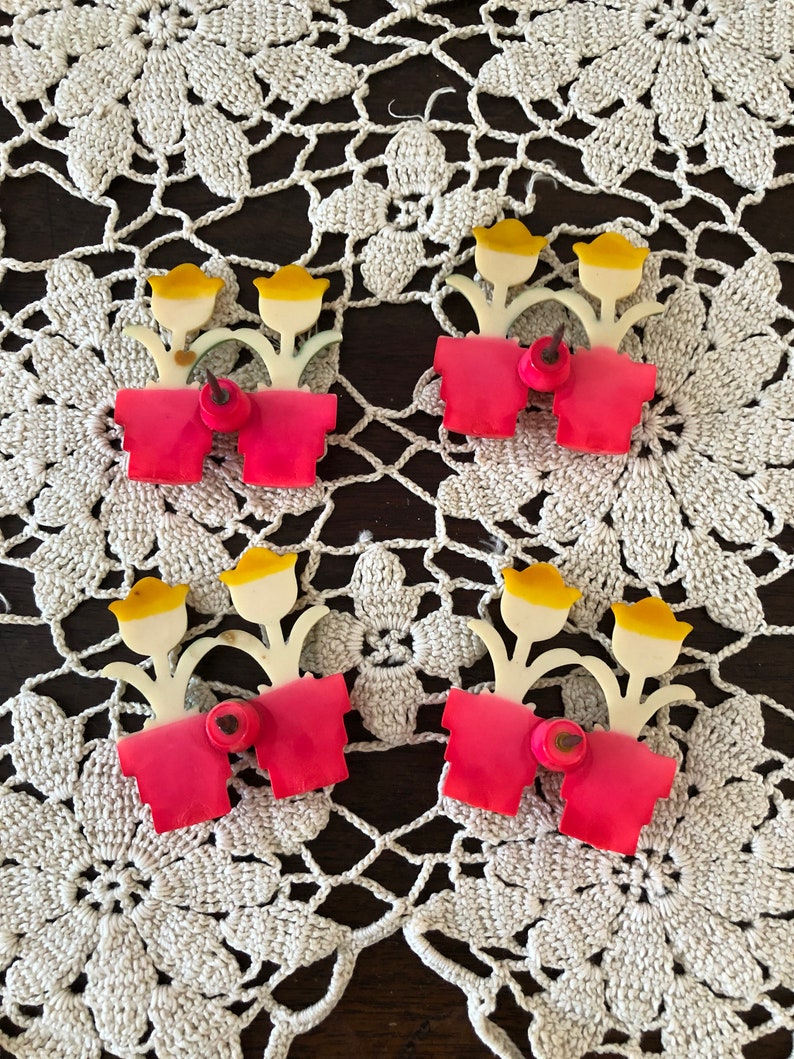 Flower Pot Curtain Tacks-Set of 4 Double Tulip Pots