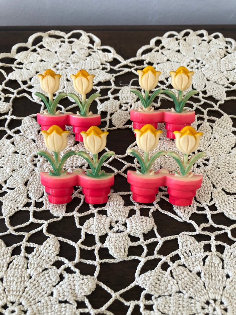 Flower Pot Curtain Tacks-Set of 4 Double Tulip Pots