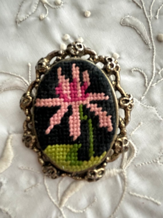 Floral Needlepoint Brooch/Pin/Pendant-Handmade-197