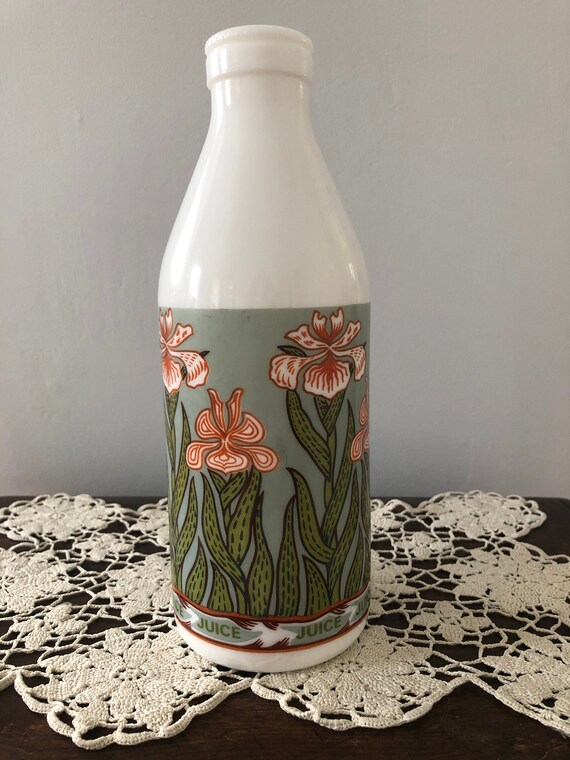 Egizia Italy Milk Glass Juice Bottle/vase/carafe-art Nouveau Floral 