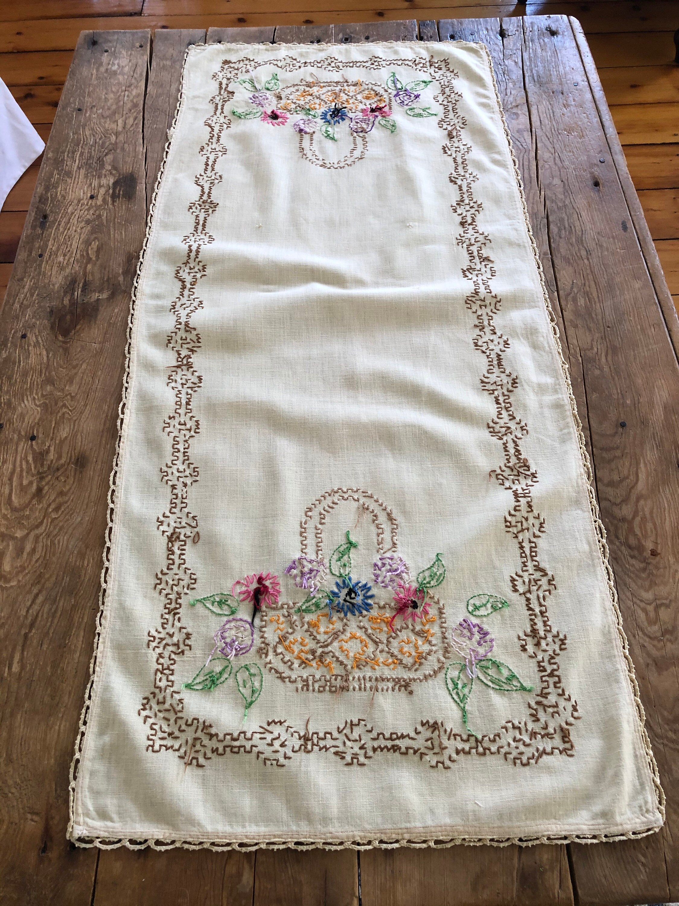 Linen Embroidered Runner