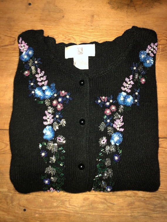 Illustrations Beaded Cardigan-Silk Blend-Size Smal