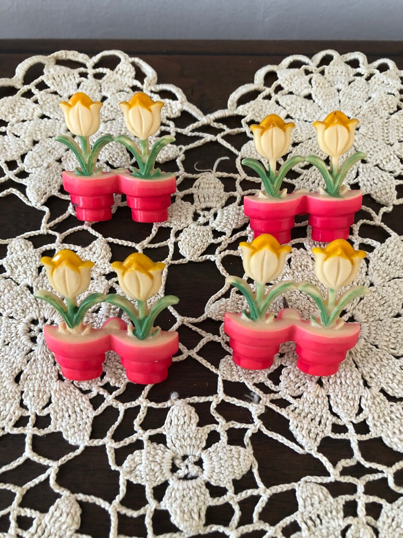 Flower Pot Curtain Tacks-Set of 4 Double Tulip Pots
