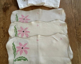 Vintage Embroidered/Cross Stitch-Lot of 6-3- Hand Towels & 3-Dresser Scarves