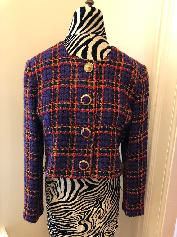 Vintage VALENTINO BOUTIQUE Black Tweed Jacket 14 Blazer M/L Plaid Checkered