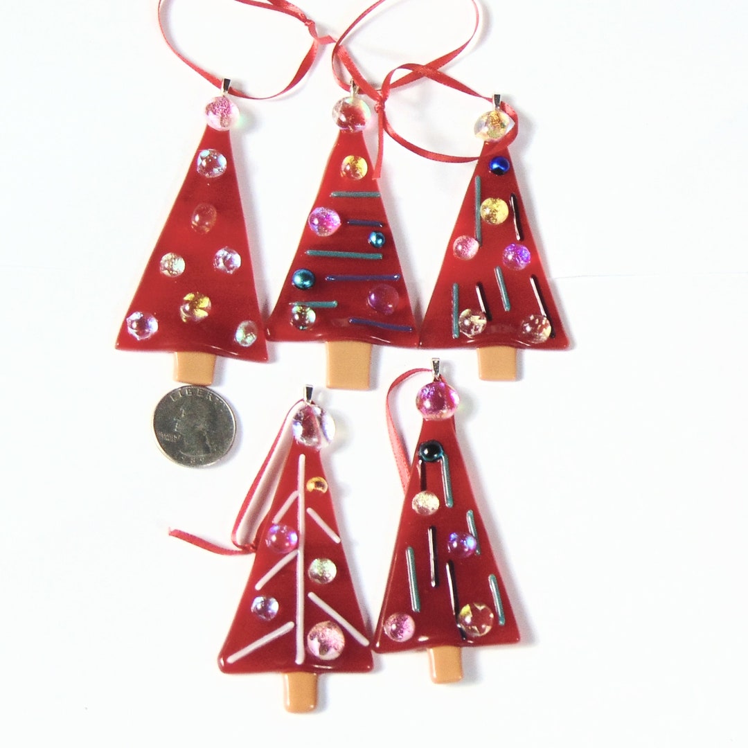 Fused Glass Christmas Trees Ornaments With Dichroic Accents Etsy