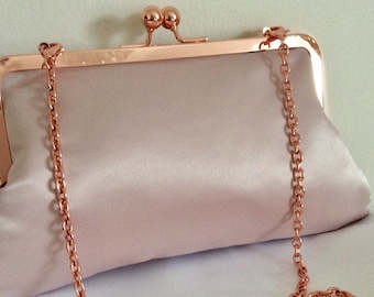 Rose Gold Satin bridal clutch, purse, bridesmaid clutch.