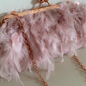 Pink feather clutch bag, Ostrich feather pink clutch, Evening purse, Pink clutch bag for wedding, bridal clutch, bridesmaid purse. image 5