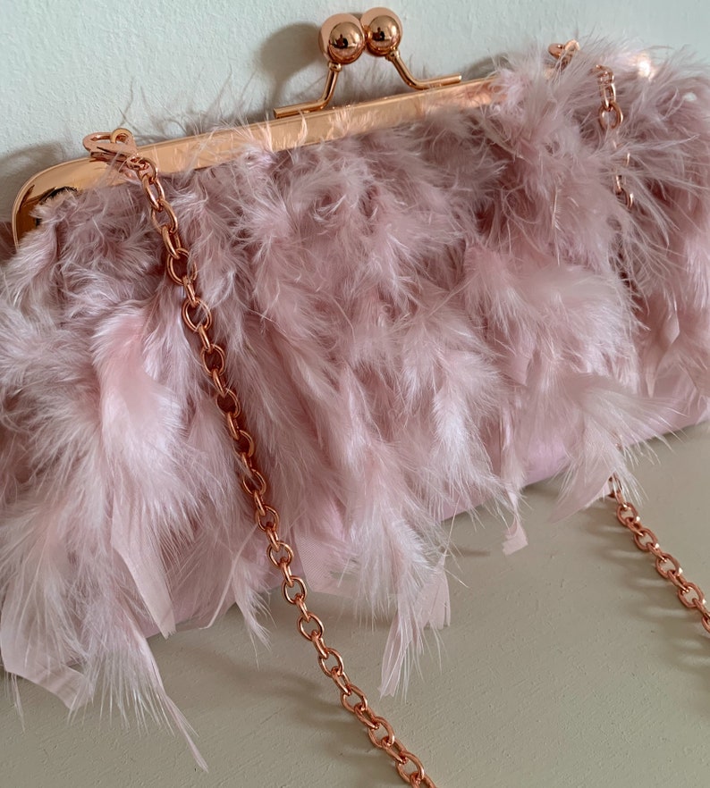 Pink feather clutch bag, Ostrich feather pink clutch, Evening purse, Pink clutch bag for wedding, bridal clutch, bridesmaid purse. image 5