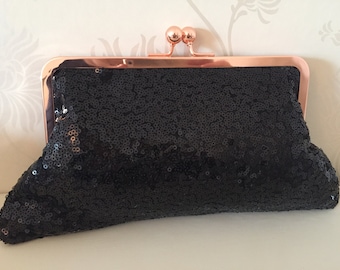 Black sequin clutch evening bag, purse, clutch bag.