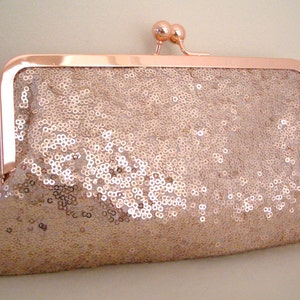 Rose Gold sequin clutch, Sequin purse, Evening Bag, Bridesmaid clutch, Bridal purse, Great Gatsby bag, 1920's wedding, Copper sequin purse. image 1