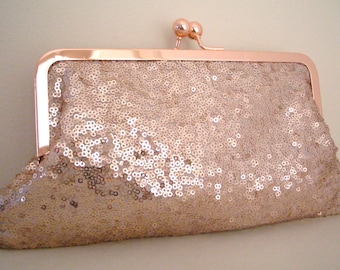 Rose Gold pailletten en satijnen clutch portemonnee, Avondtas, bruidsmeisje clutch, bruidstas.