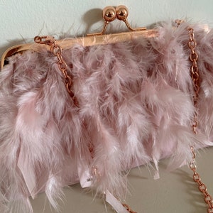 Pink feather clutch bag, Ostrich feather pink clutch, Evening purse, Pink clutch bag for wedding, bridal clutch, bridesmaid purse. image 7