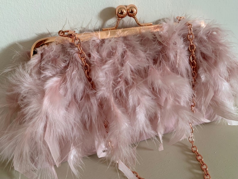 Pink feather clutch bag, Ostrich feather pink clutch, Evening purse, Pink clutch bag for wedding, bridal clutch, bridesmaid purse. image 7