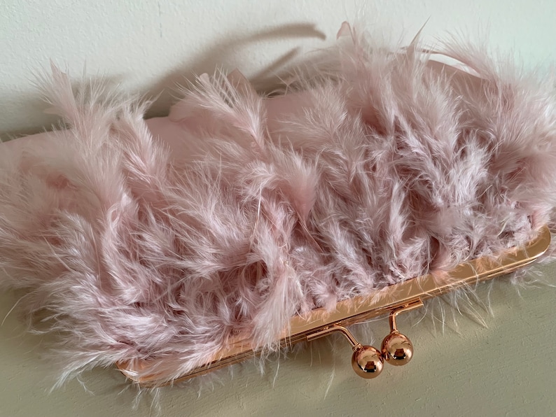 Pink feather clutch bag, Ostrich feather pink clutch, Evening purse, Pink clutch bag for wedding, bridal clutch, bridesmaid purse. image 3