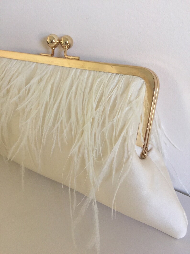 Ostrich feather cream purse clutch bag bridal bridesmaid Etsy